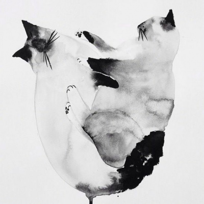 七妎 水墨画分享 可爱猫咪 画家 laura mckellar ​ ​​​