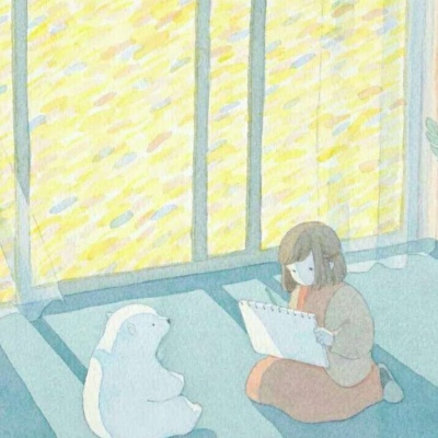 安奈 治愈系插画 女孩和北极熊 作者：日本插画师しろさめ