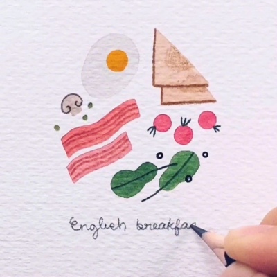 食物手绘/头像/韩国插画师구예주笔下的可爱小彩铅